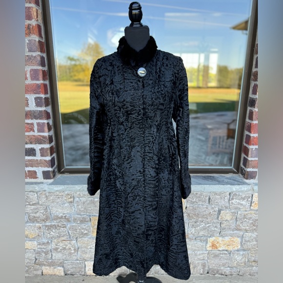 Stunning Midnight Black Persian Broadtail Lambswool Trench Coat Women’s XS/S - Picture 1 of 13